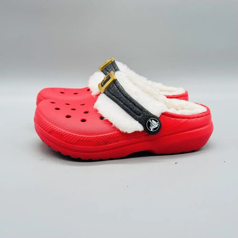 Crocs Shoes Girls 11 Red Glitter Fur Lined Clog Slip On Slippers Holiday Santa